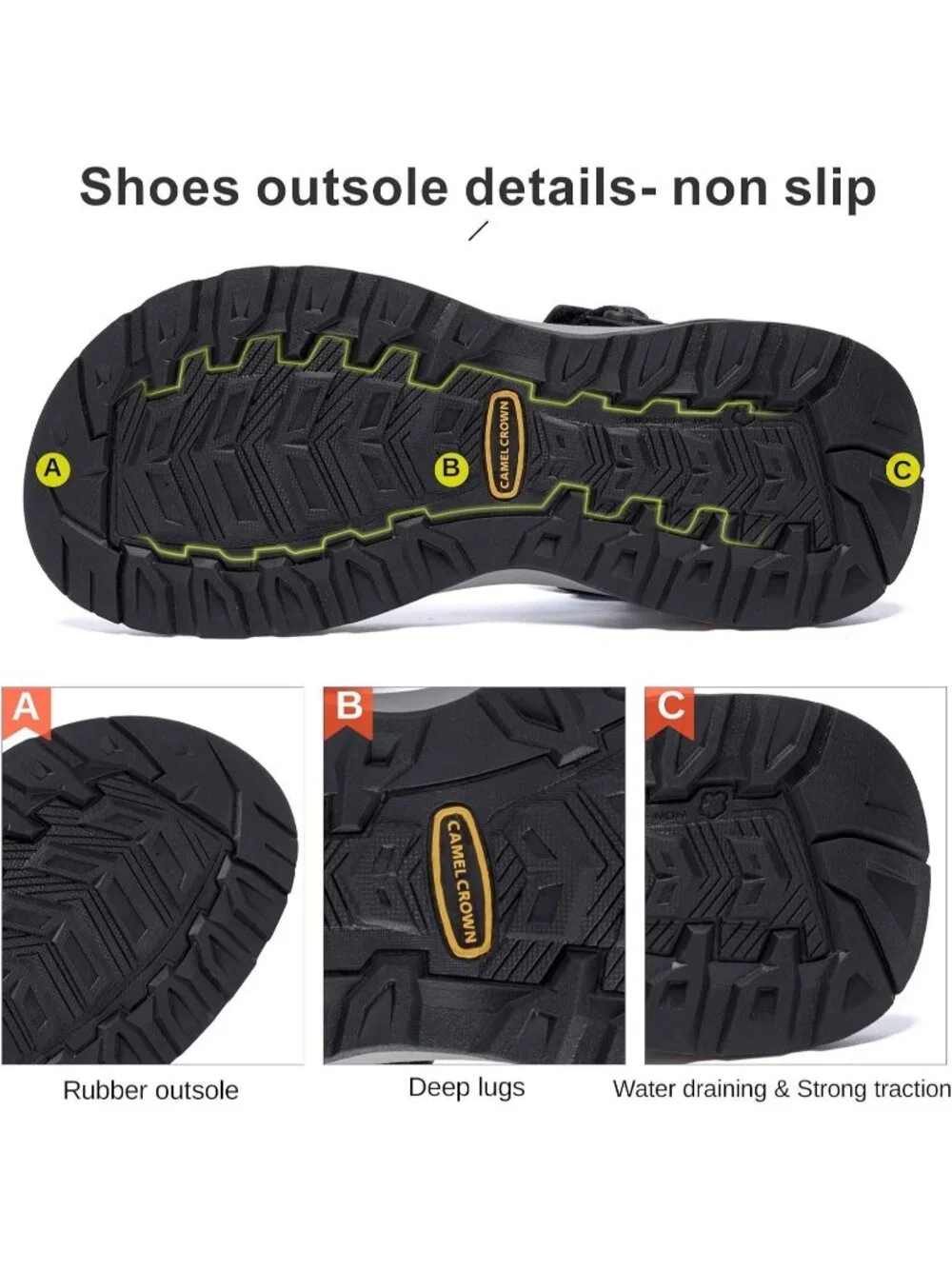 Men's Black Arch Support Open Toe Outdoor Waterproof Hiking Sport Sandal Shoes
